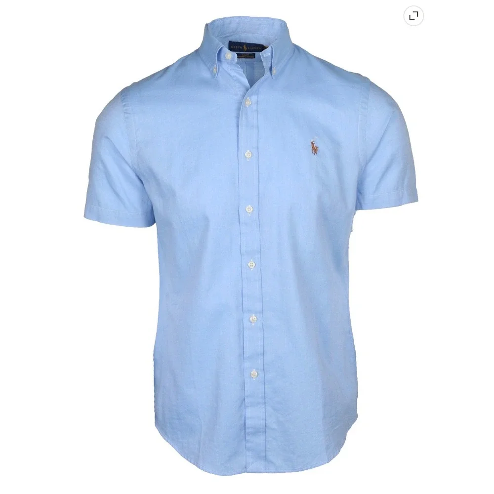 Polo Ralph Lauren Slim Fit Short Sleeve Chambray Oxford Shirt Blue Cotton XL